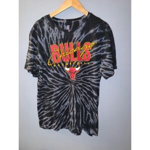 NBA Chicago Bulls Tie Dye Graphic T-Shirt Black Grey Mens Large Basketball Tee